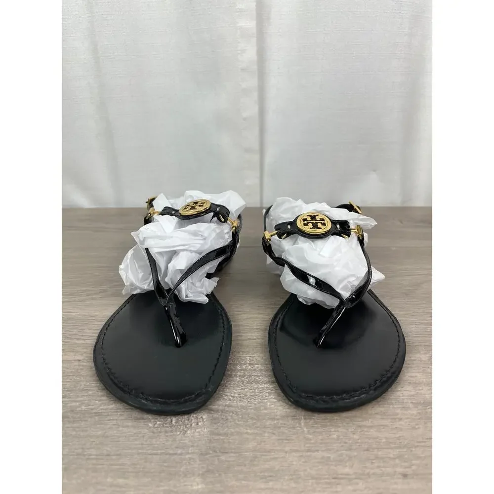 Tory Burch Black Patent Leather Ali Thong Sandal Sz.10